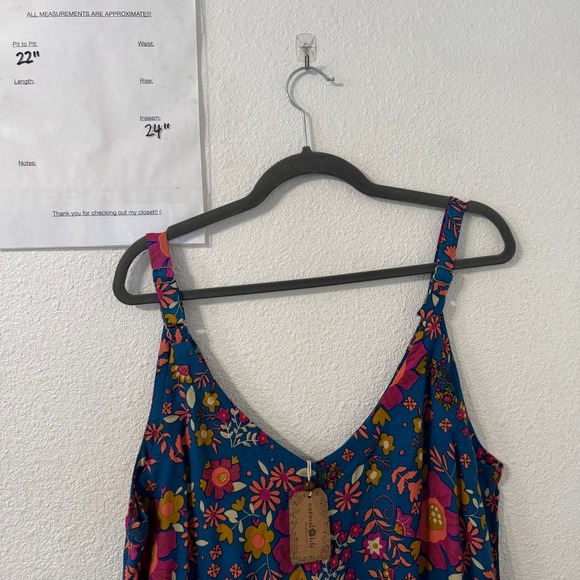 Natural Life Wide Leg Jumpsuit L Blue Floral NWT Boho Festival Pockets - Picture 6 of 6